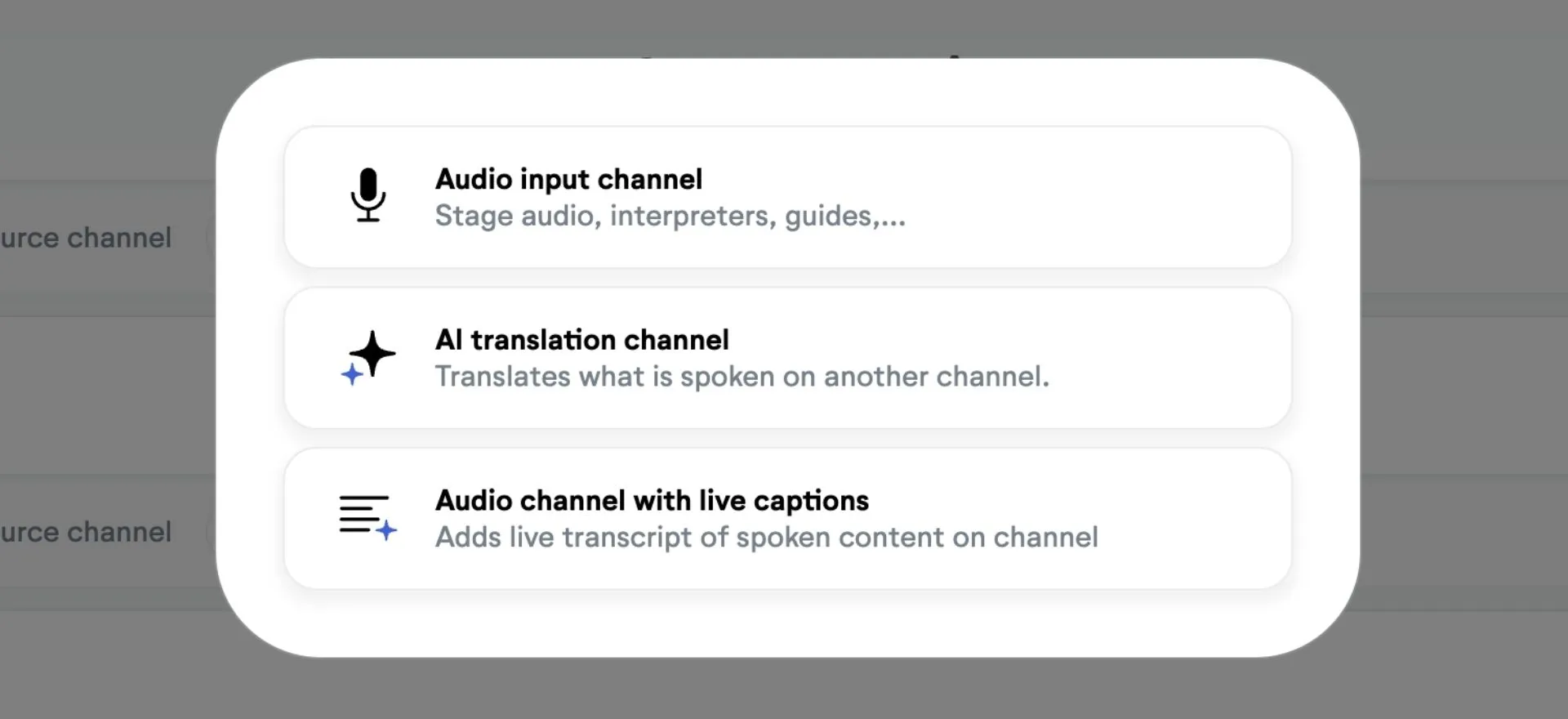 LiveVoice channel options