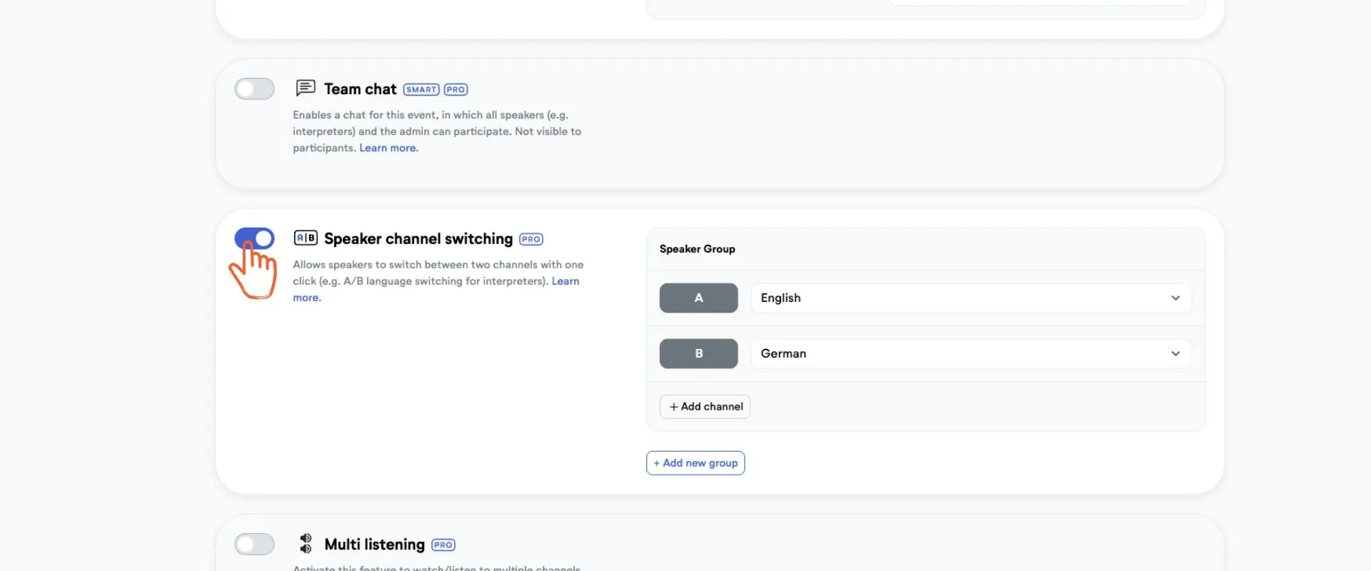 enable in settings