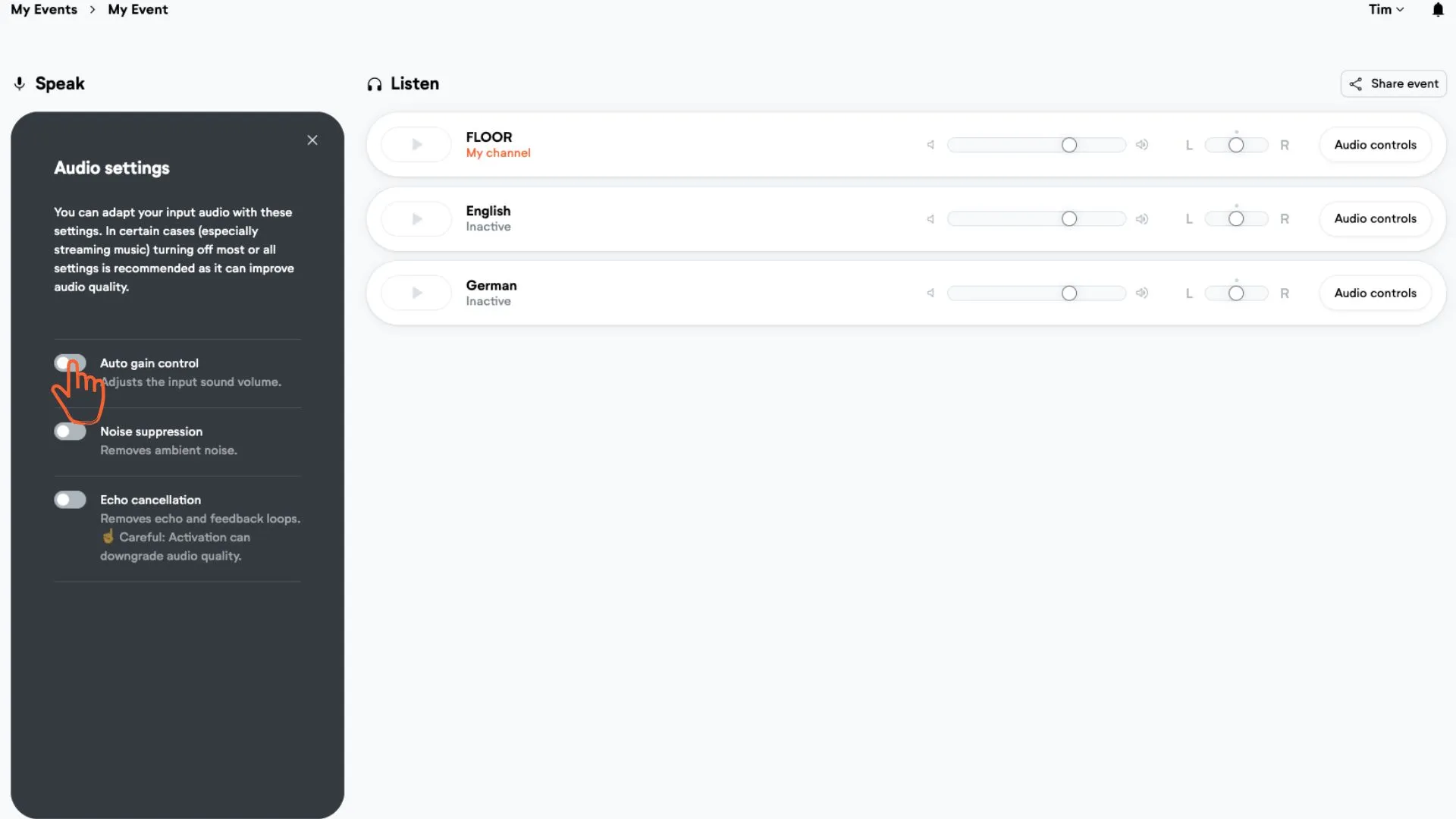 disable audio processing step 2