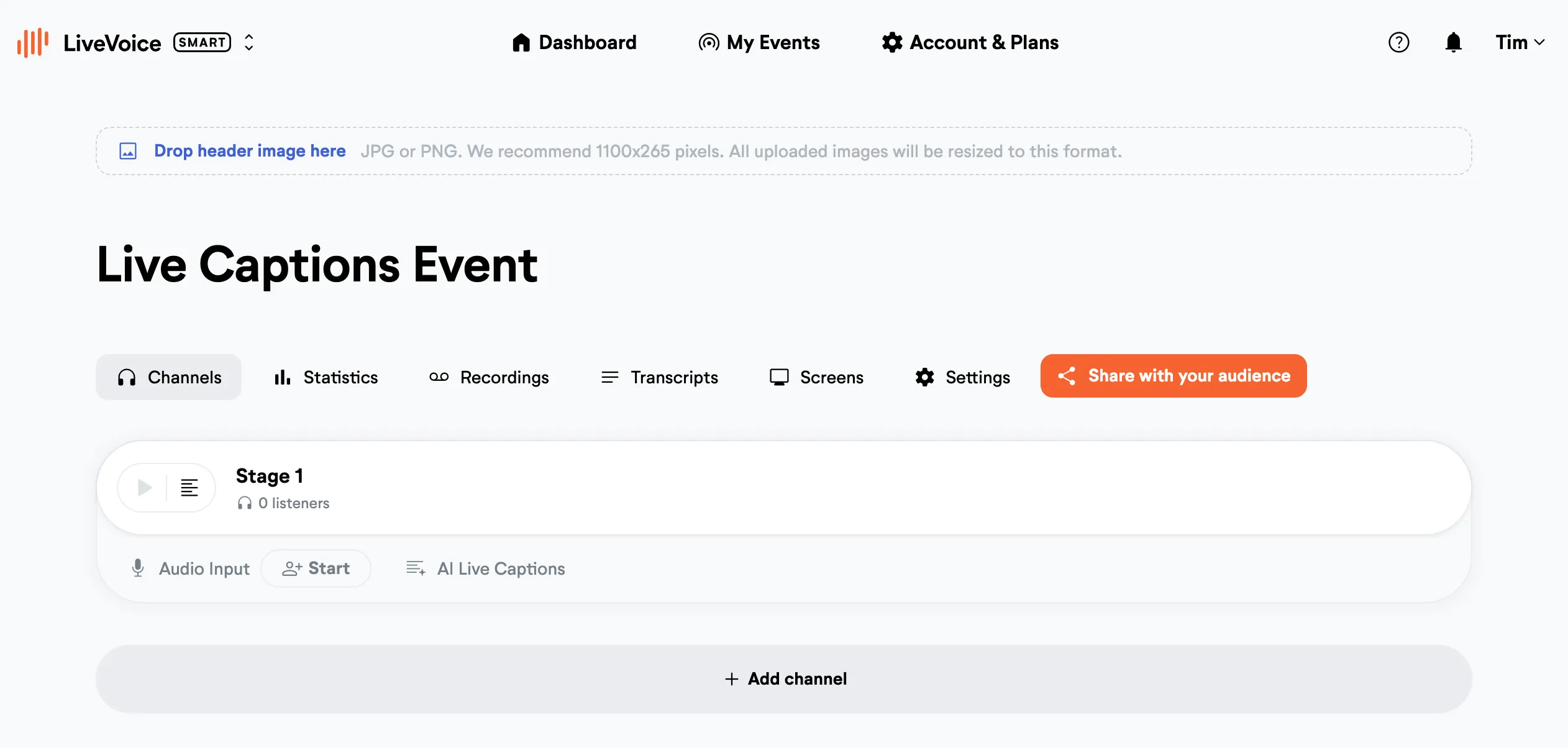 Event Setup with AI Live Cations Channel