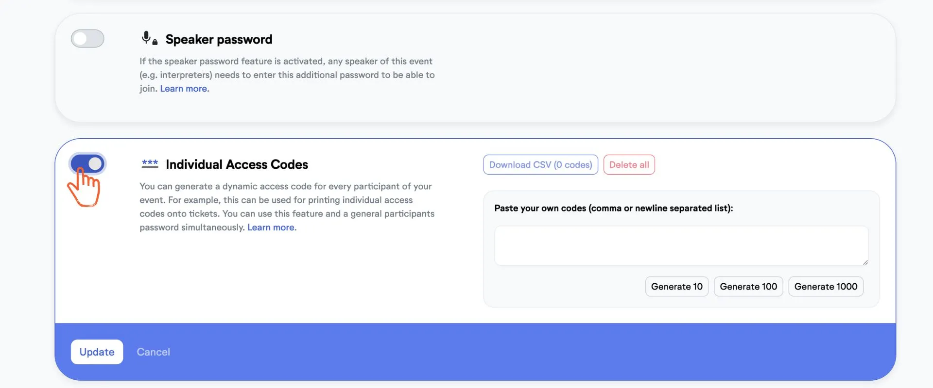 optin for individual access code