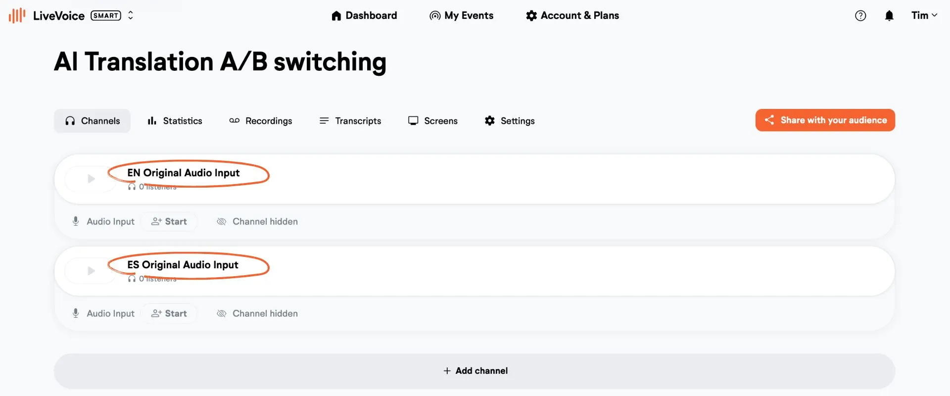 Original Audio Channels for AI A/B Switch