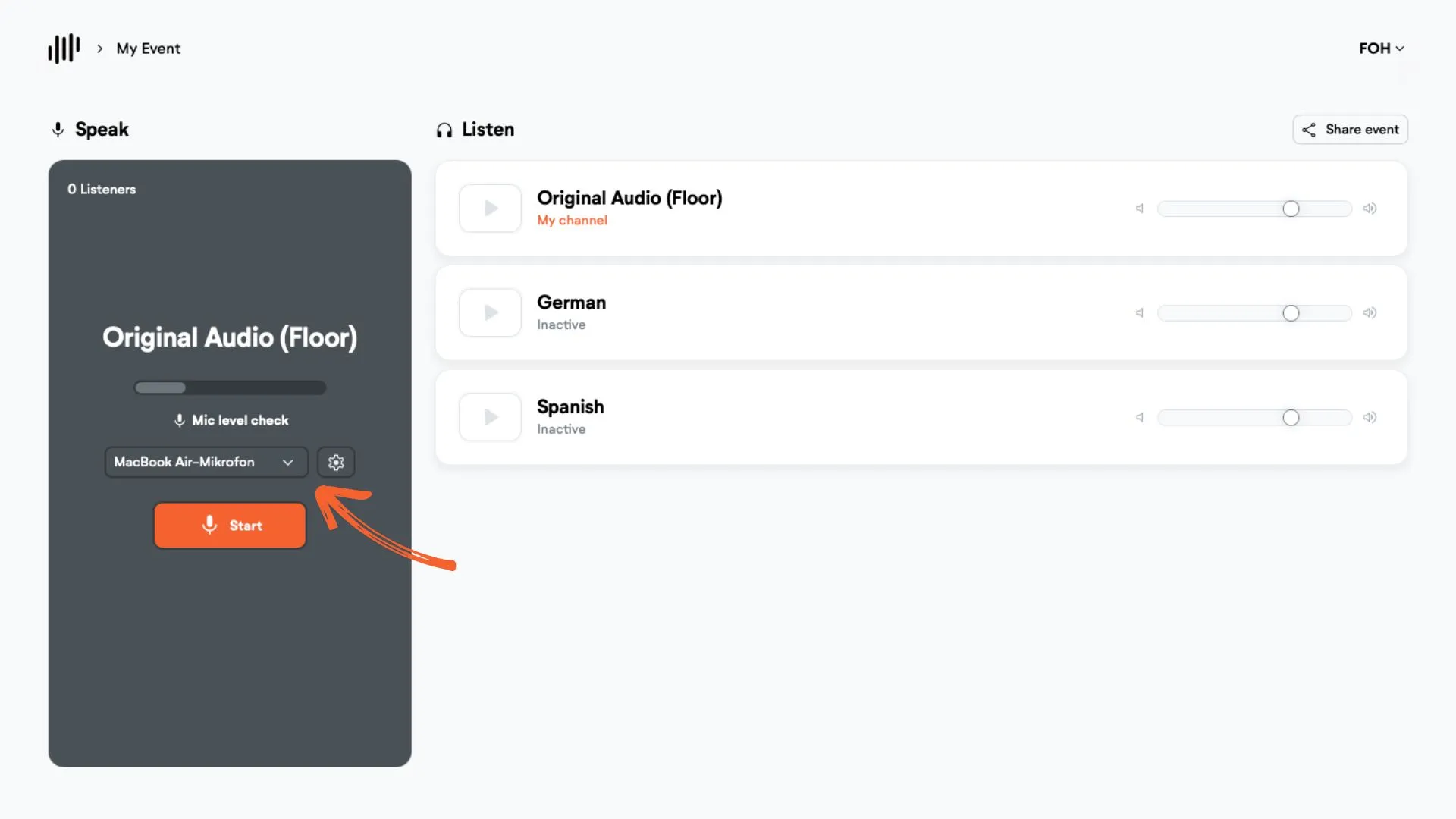 LiveVoice audio input selection
