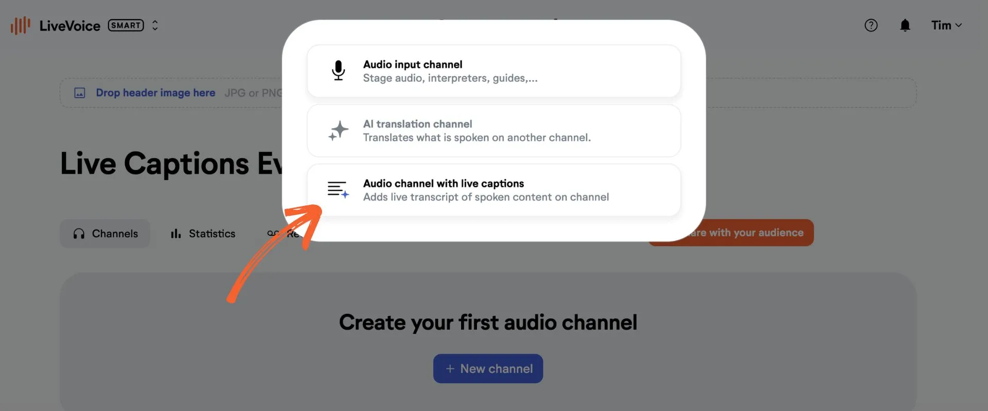 Adding an audio channel with live captions