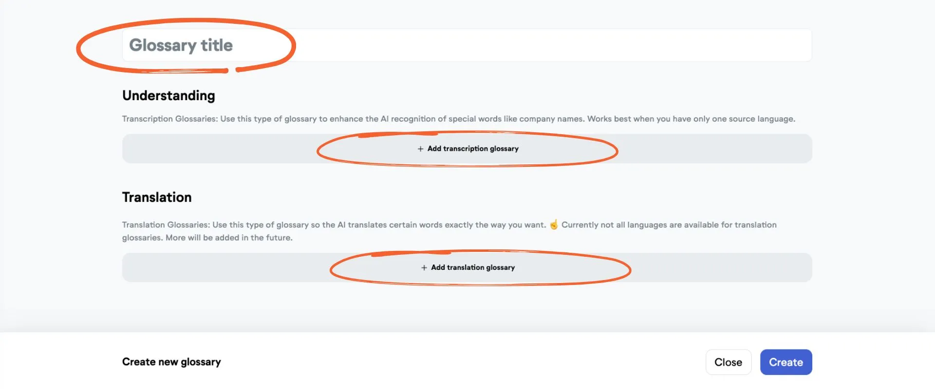 LiveVoice glossary management