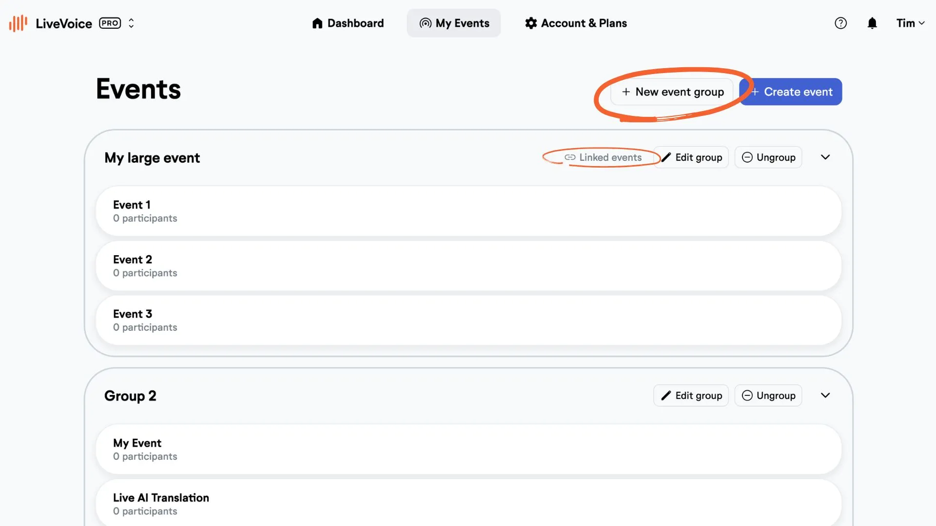 Grouped Events and Linked Events