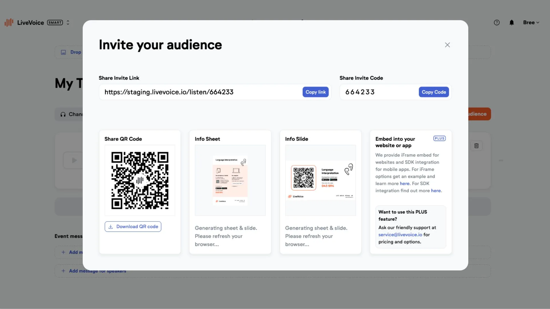 Invite audience options