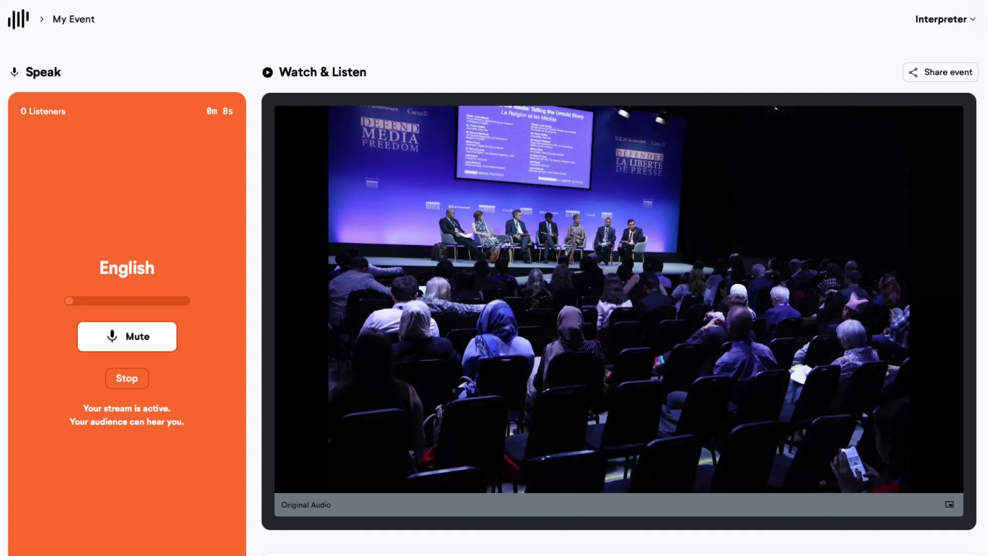 LiveVoice interpreter console with RSI video