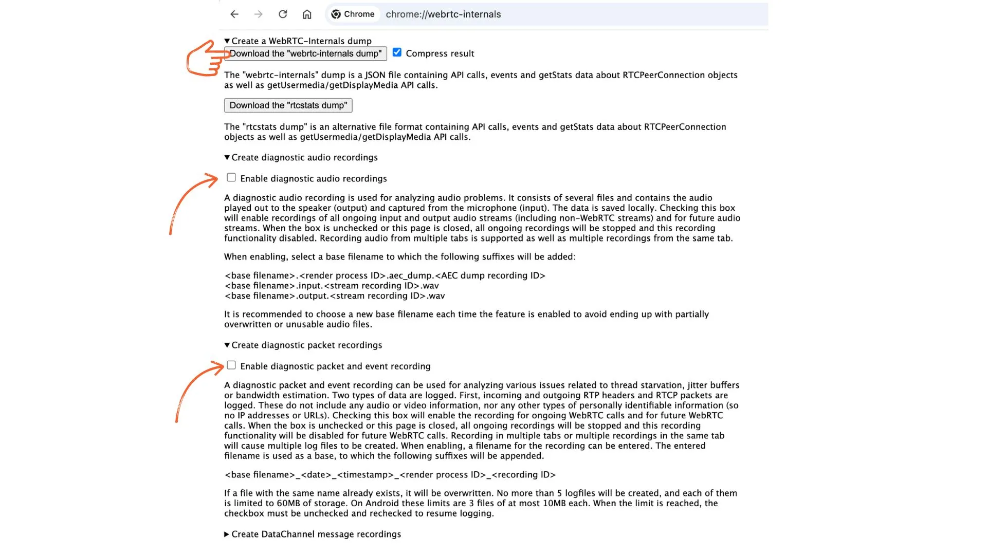 chrome://webrtc-internal troubleshoot