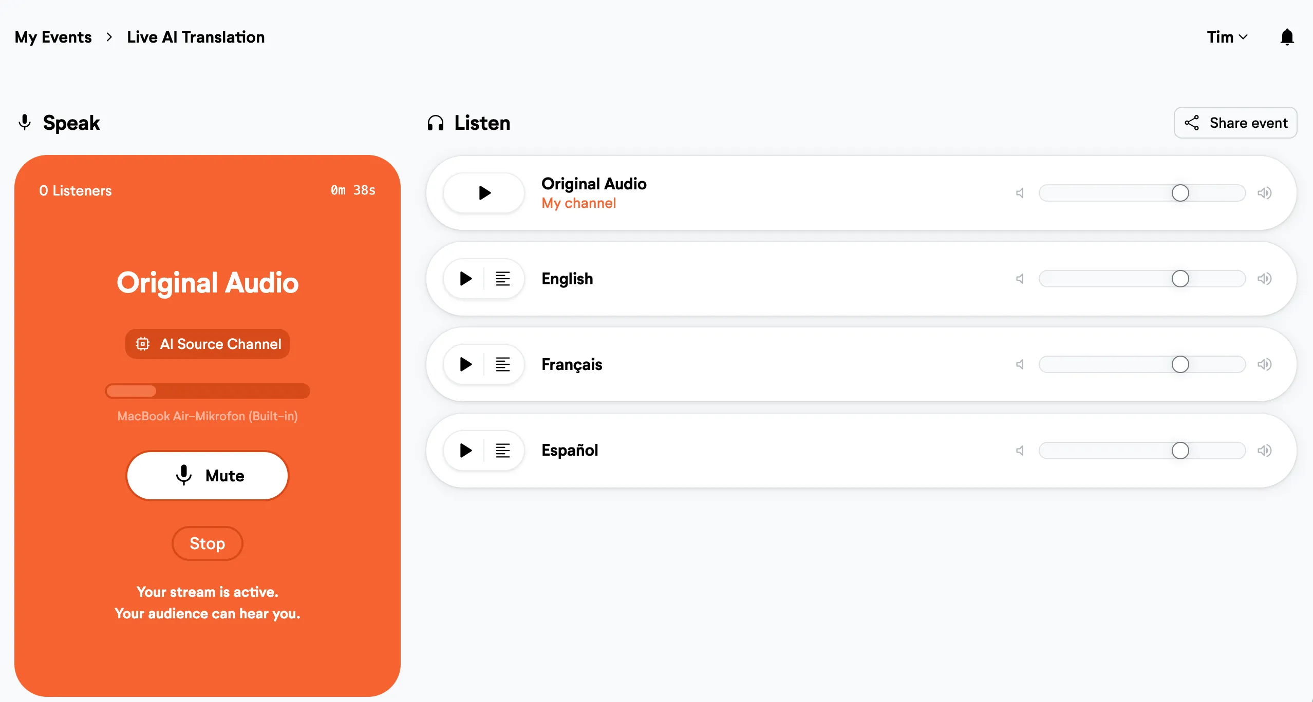 LiveVoice Speaker Interface for AI Translation
