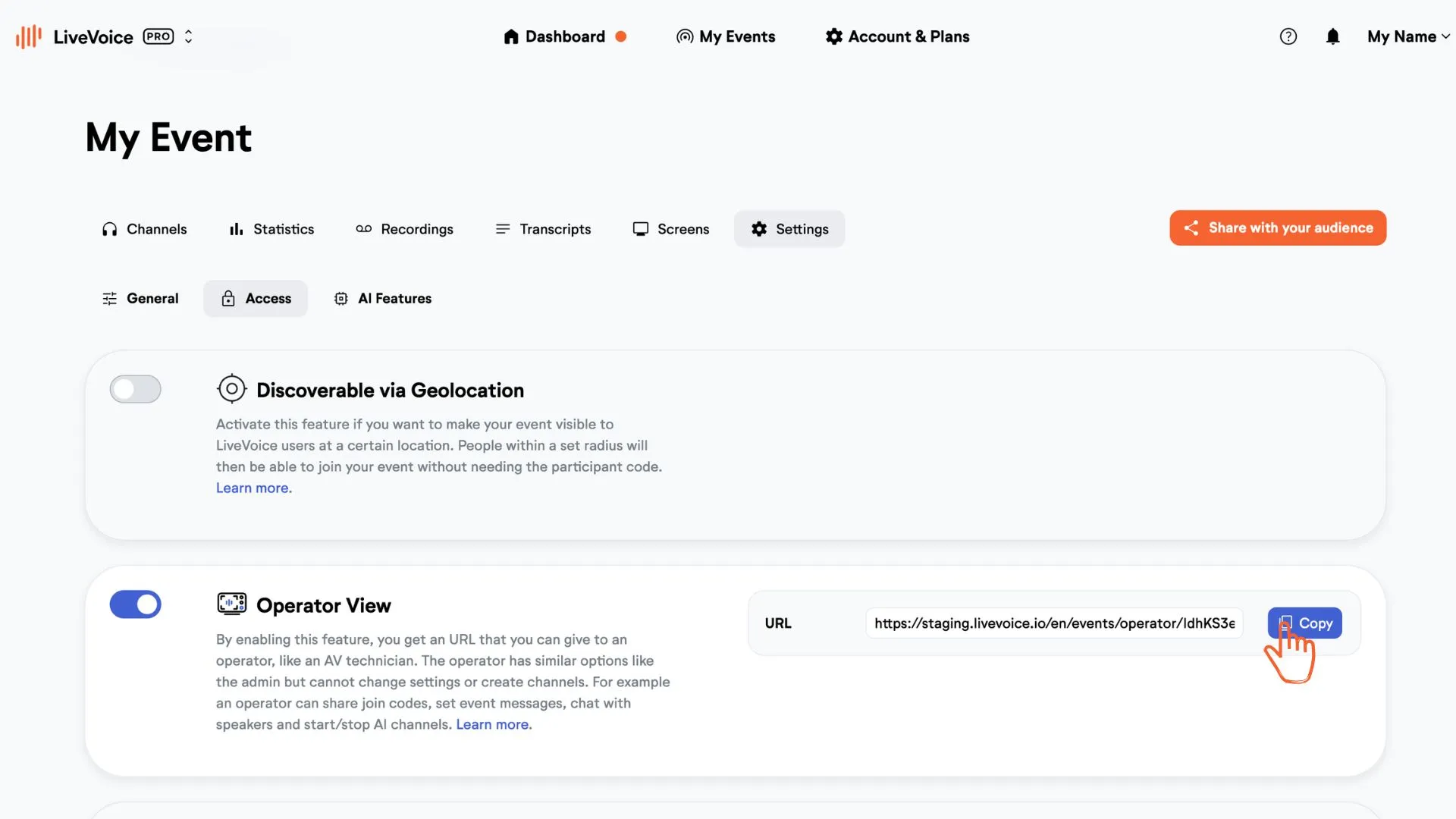 copy operator view link