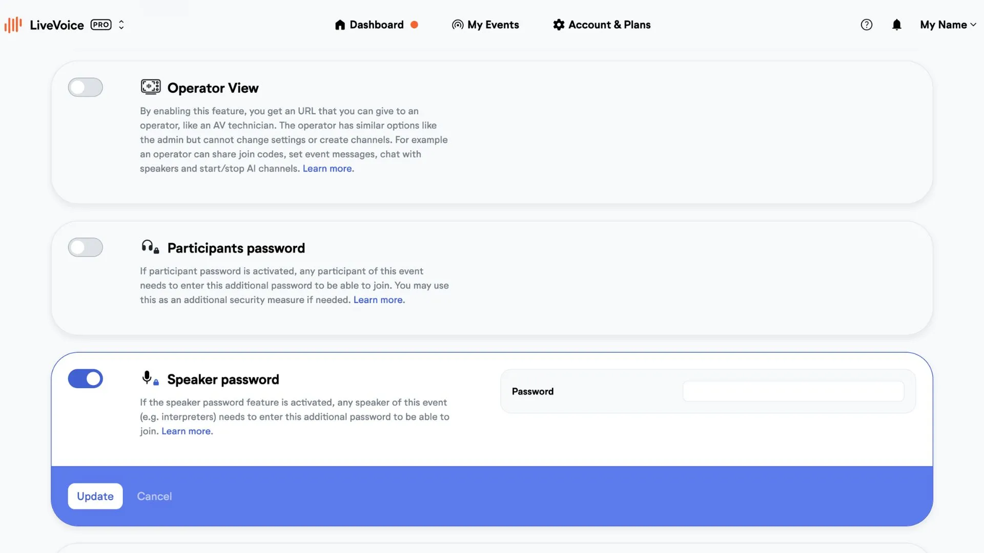 speaker password optin