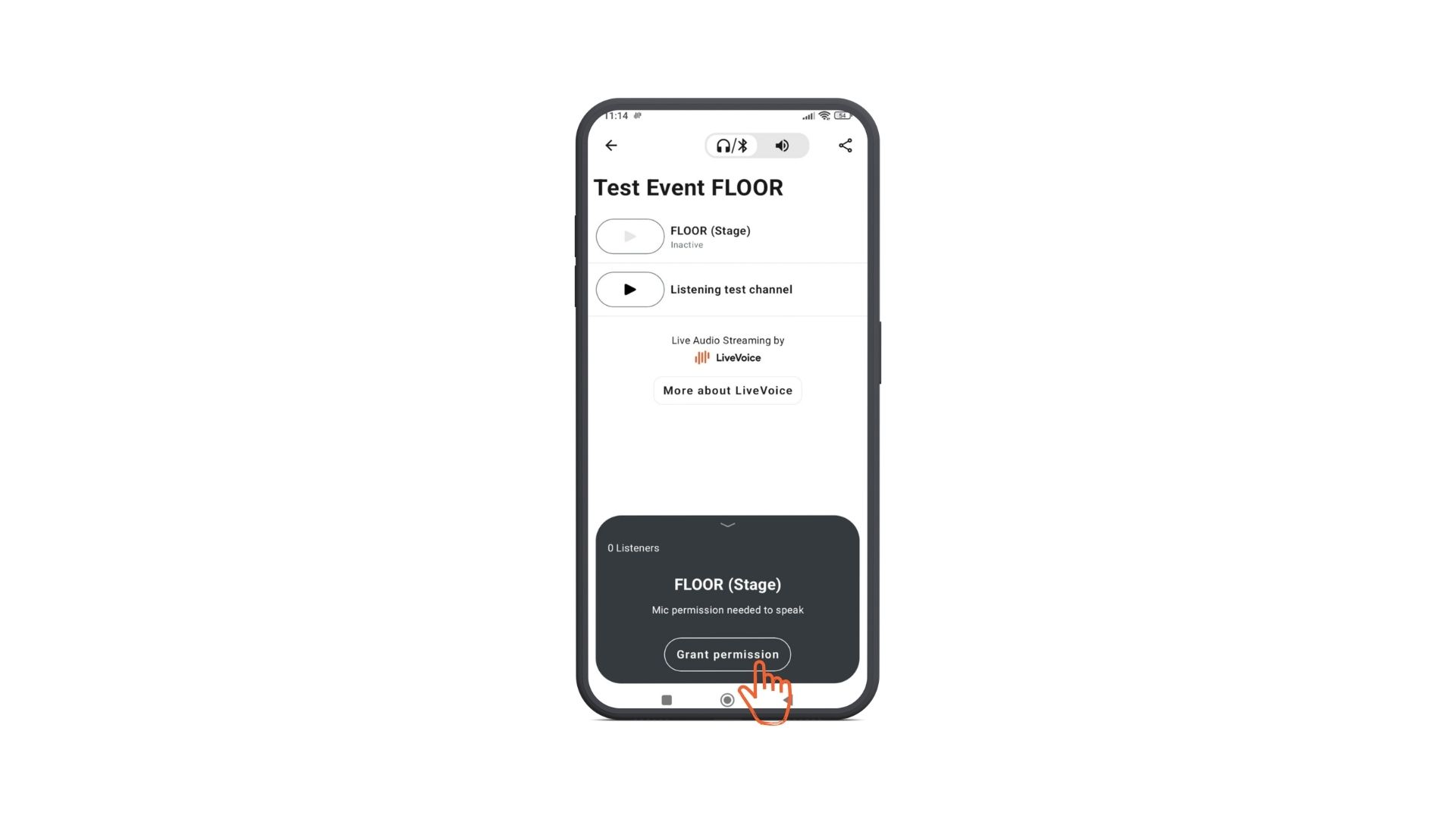 start streamin on app code grant permissions