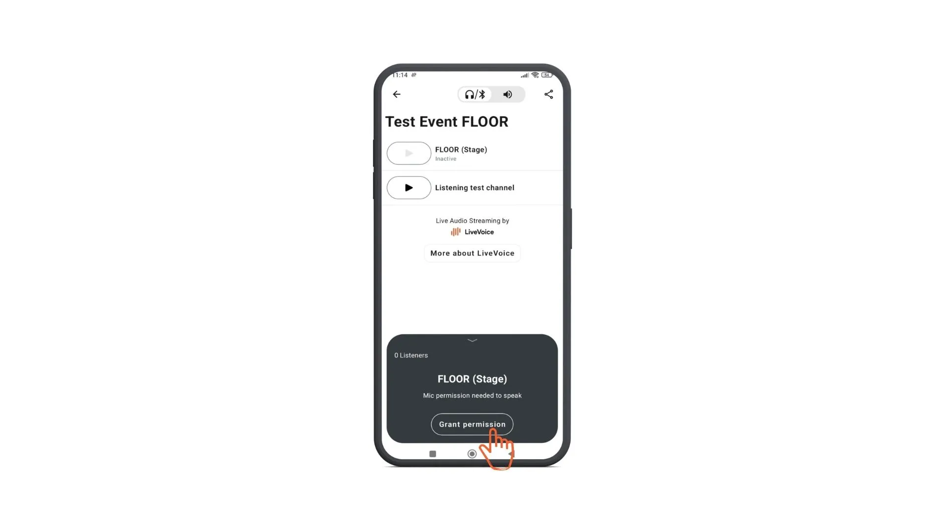 start streamin on app code grant permissions