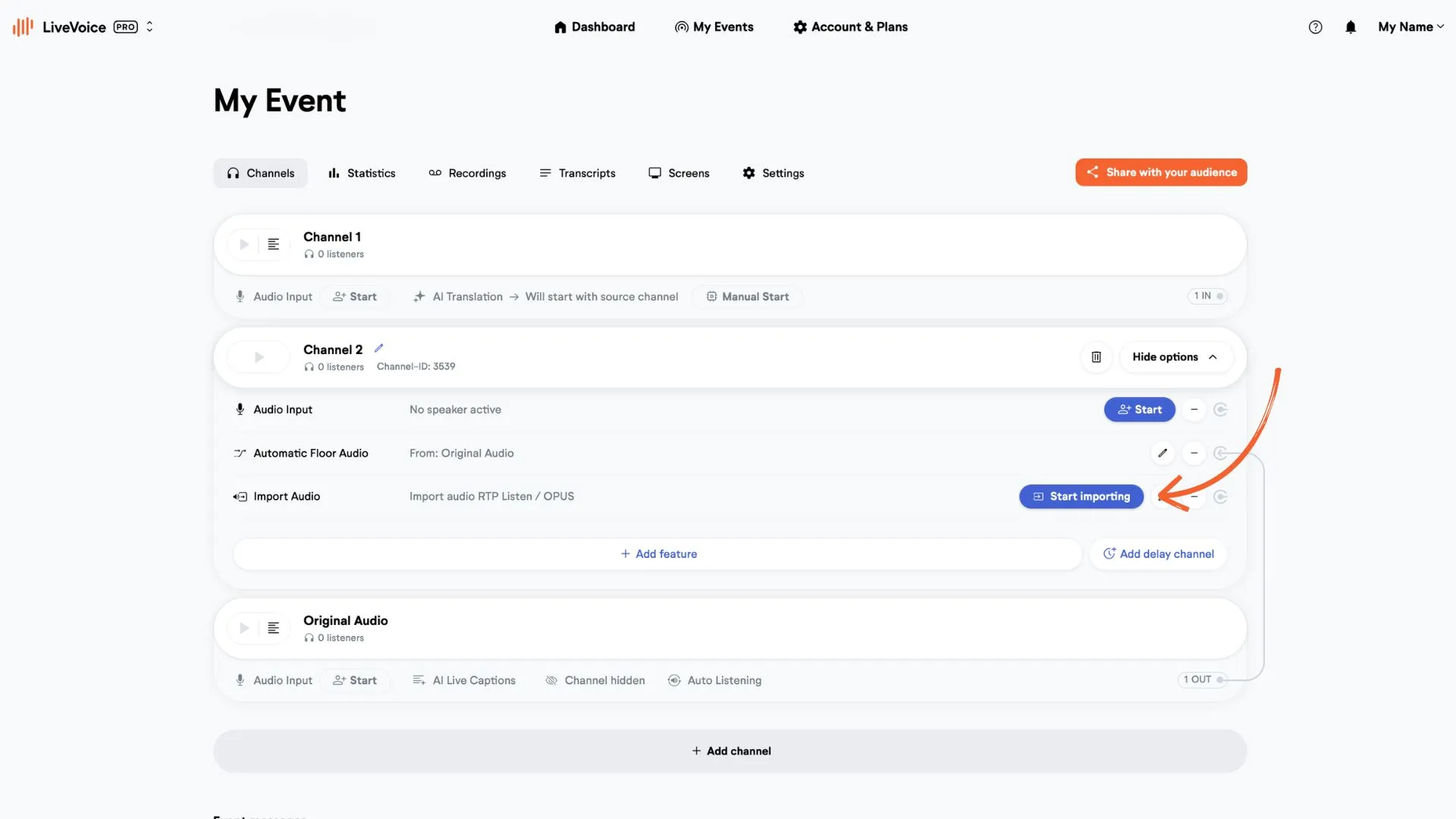 start audio importing